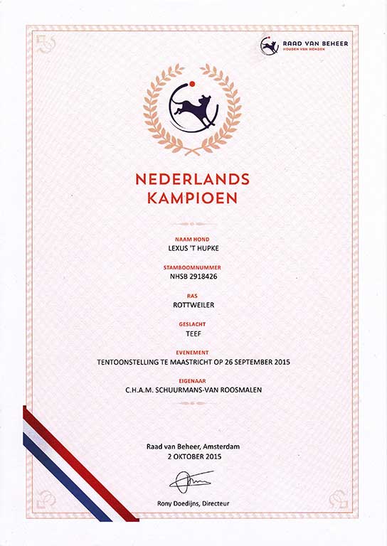 Certificaat Lexus Nederlands Kampioen