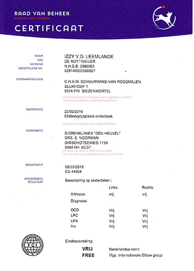 ED resultaat van Izzy