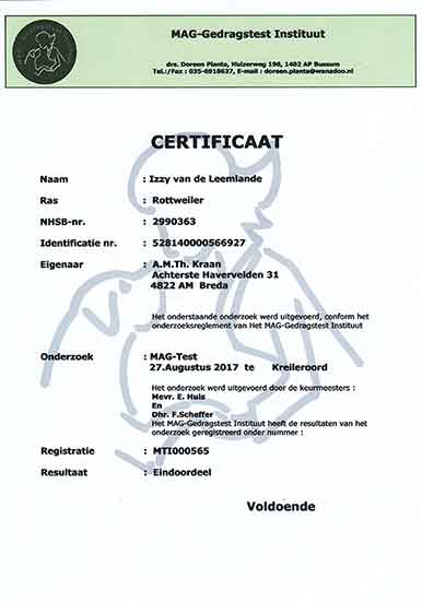 Certificaat MAG-test Izzy